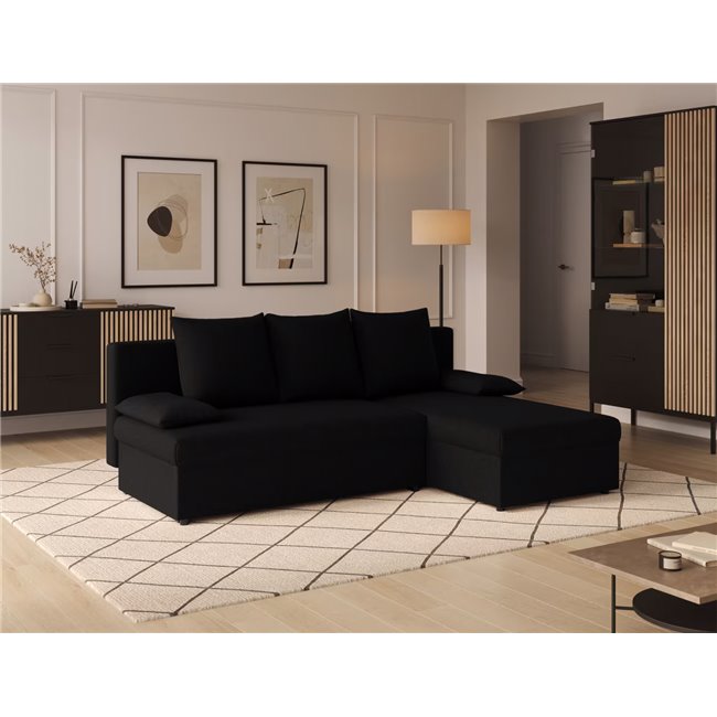 Corner sofa Elgino L/R Reversible, sleeping function, Sawana 14, black, H90x201x143cm