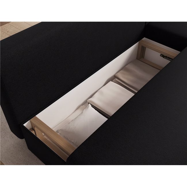 Corner sofa Elgino L/R Reversible, sleeping function, Sawana 14, black, H90x201x143cm