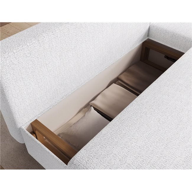 Corner sofa Elgino L/R Reversible, sleeping function, Royal 01, boucle, white, H90x201x143cm