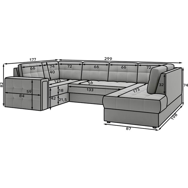U-shaped sofa Elewett R, sleeping function, Lukso 35, velvet, green, H82x299x198cm