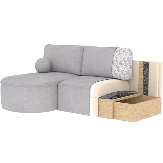 Corner sofa Elivosa L, sleeping function, Royal 18, boucle, beige, H93x220x144cm