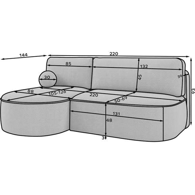 Corner sofa Elivosa L, sleeping function, Jarell 18, corduroy, beige, H93x220x144cm
