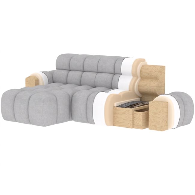 Corner sofa Eleedro L, electrically extendable, Amore 35, boucle, green, H98x283x165cm