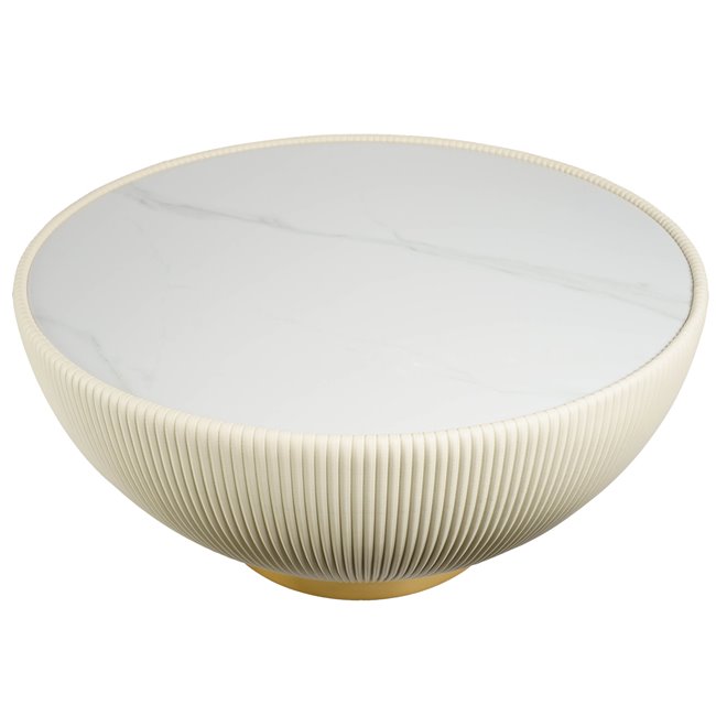 Side table Jello White, sintered stone/metal/eco leather, D80cm H40cm