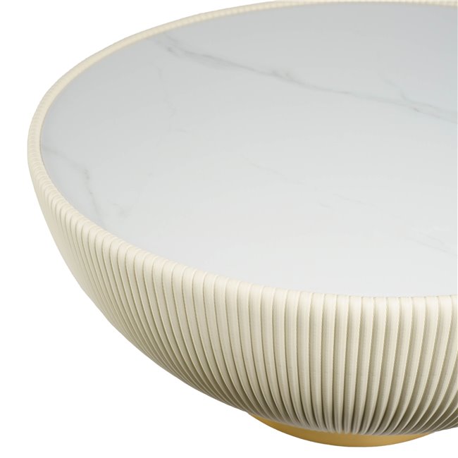 Side table Jello White, sintered stone/metal/eco leather, D80cm H40cm