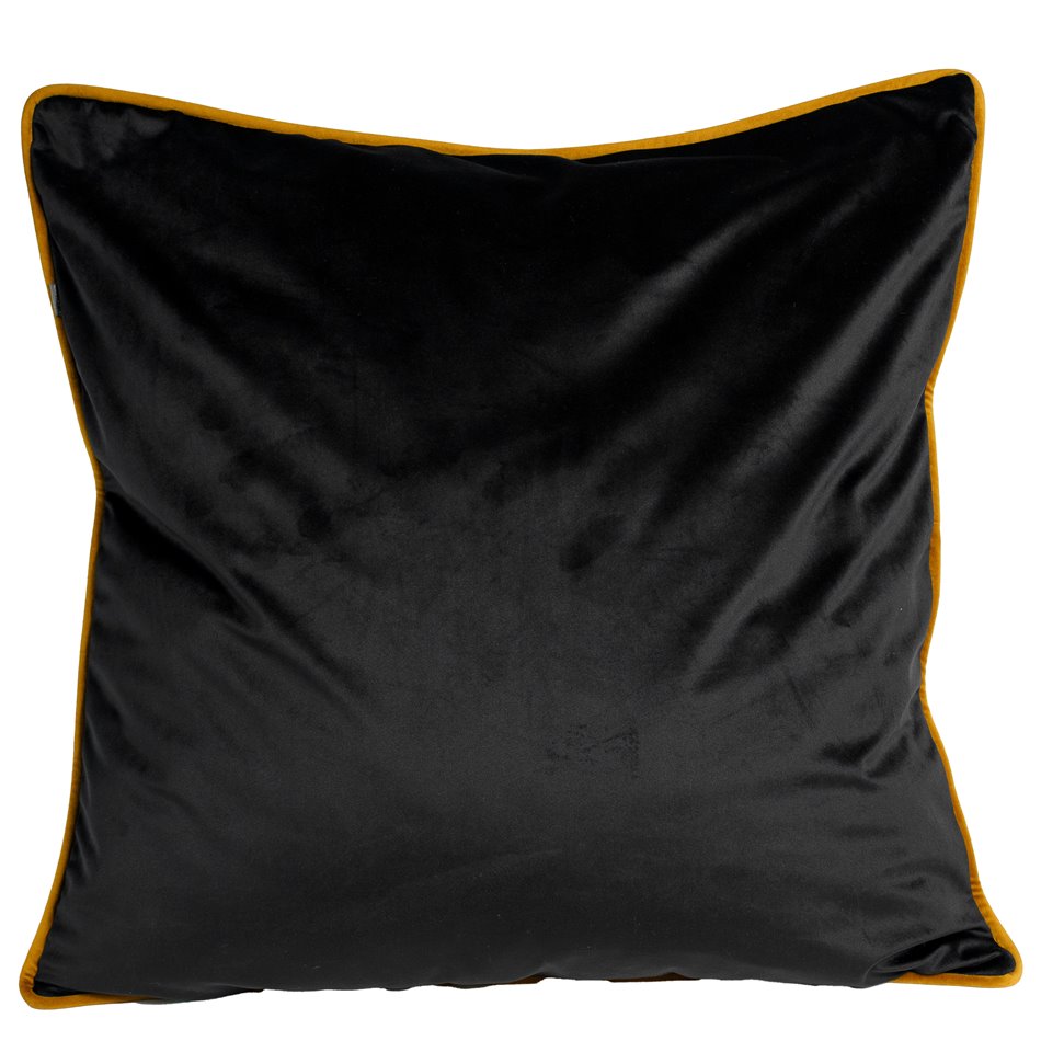 Decorative pillowcase Riviera, black, with mustard color trim, 60x60cm