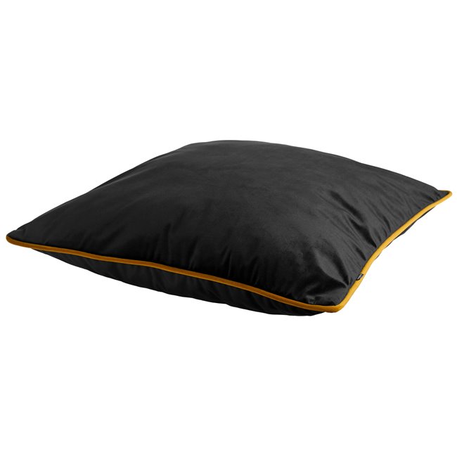 Decorative pillowcase Riviera, black, with mustard color trim, 60x60cm