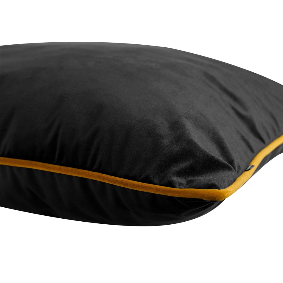 Decorative pillowcase Riviera, black, with mustard color trim, 60x60cm