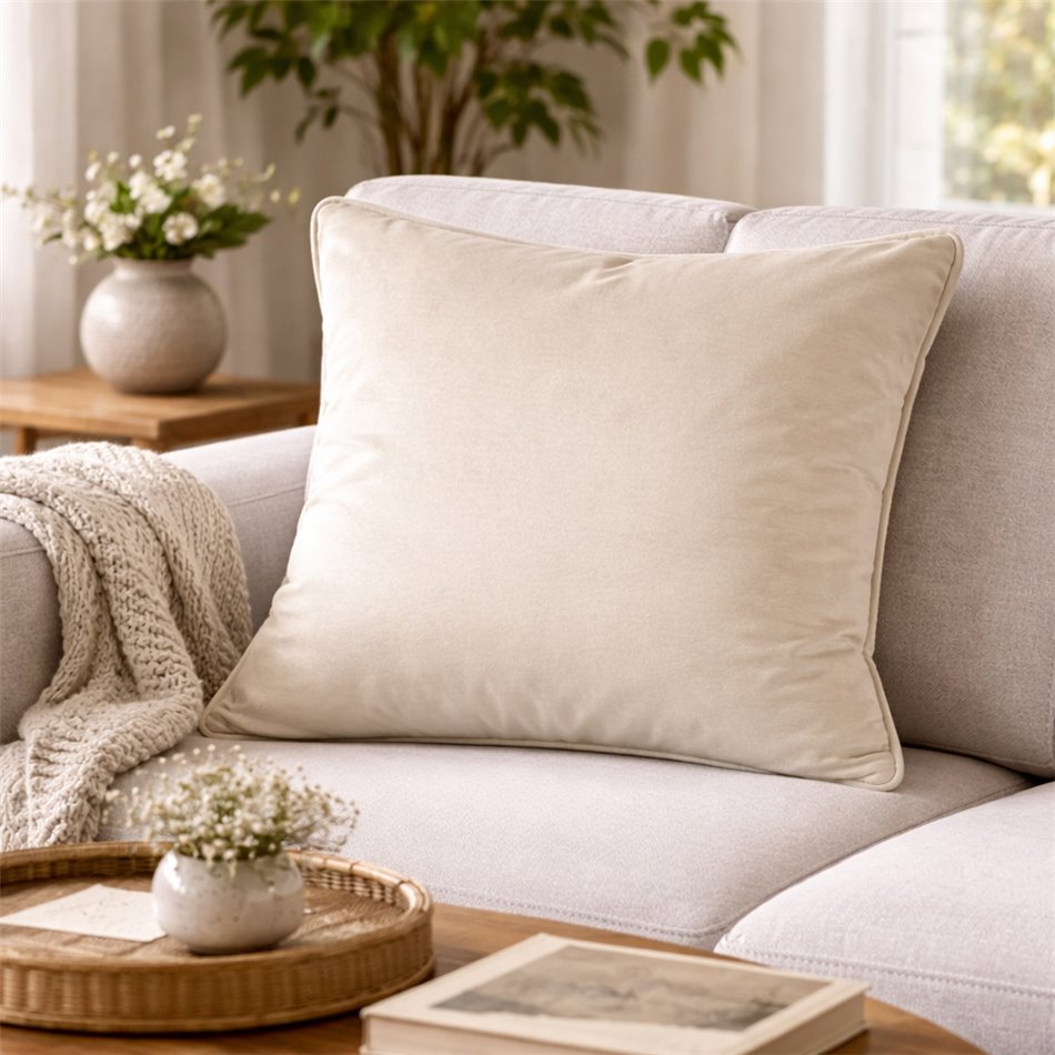 Decorative pillowcase Monolith, cream color, with trim, 45x45cm