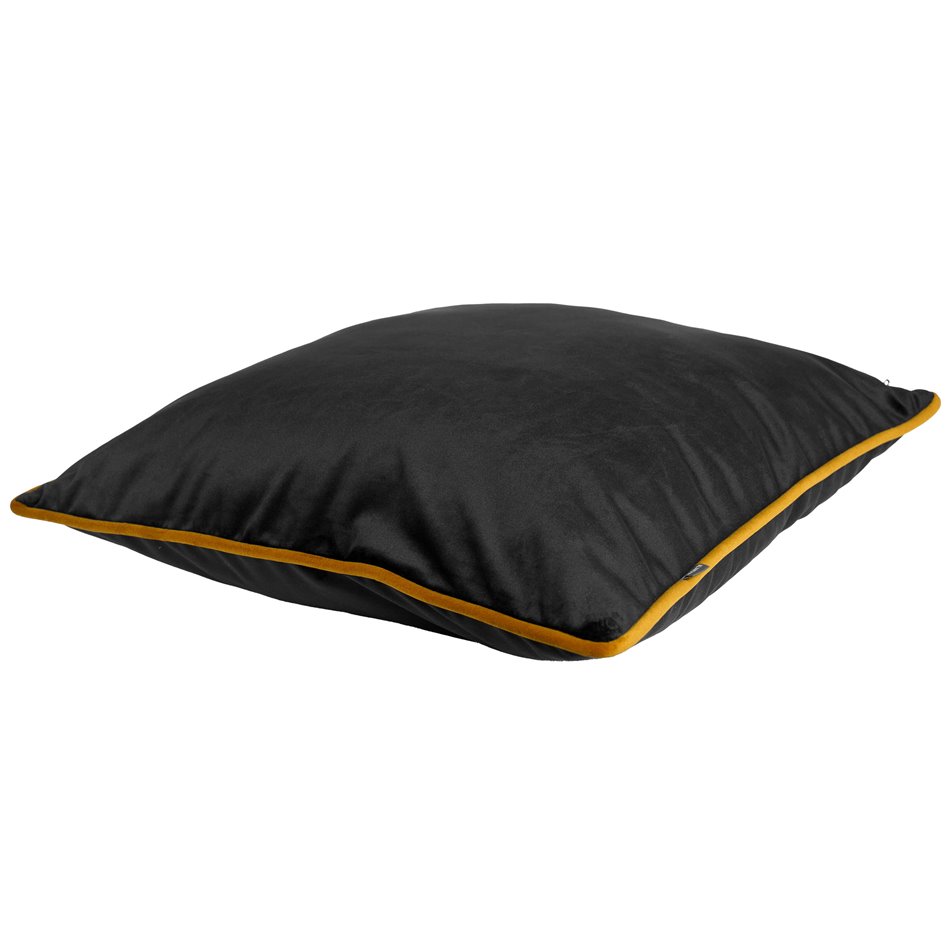 Decorative pillowcase Riviera, black, with mustard color trim, 45x45cm