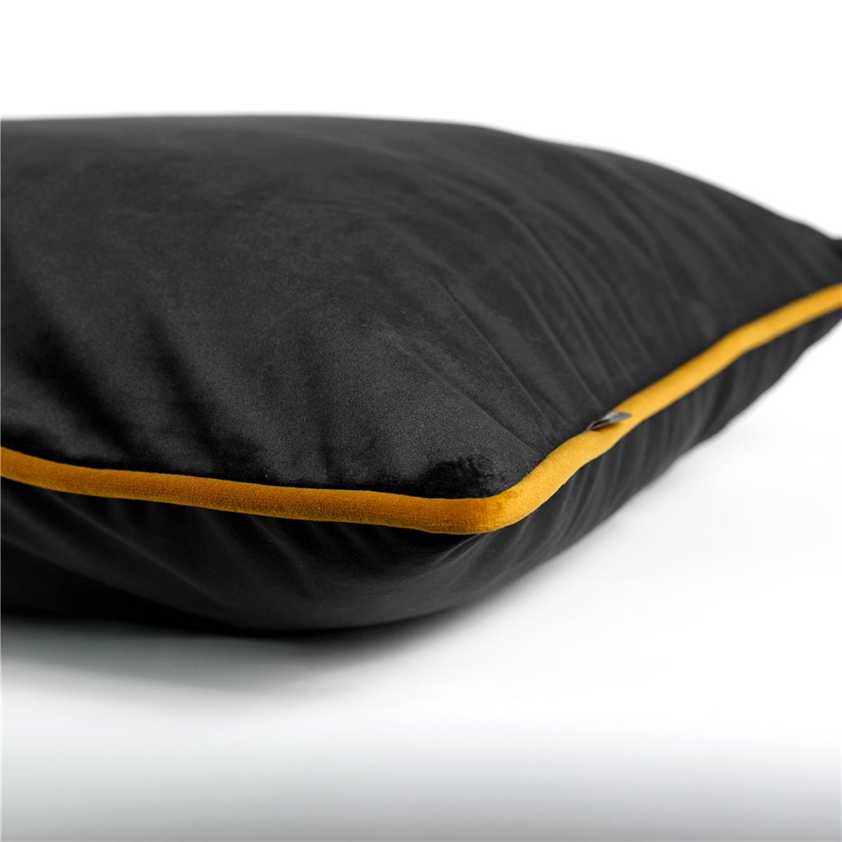 Decorative pillowcase Riviera, black, with mustard color trim, 45x45cm
