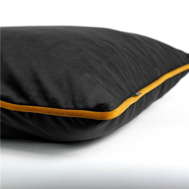 Decorative pillowcase Riviera, black, with mustard color trim, 45x45cm