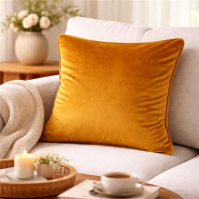 Decorative pillowcase Riviera, mustard color, with trim, 60x60cm