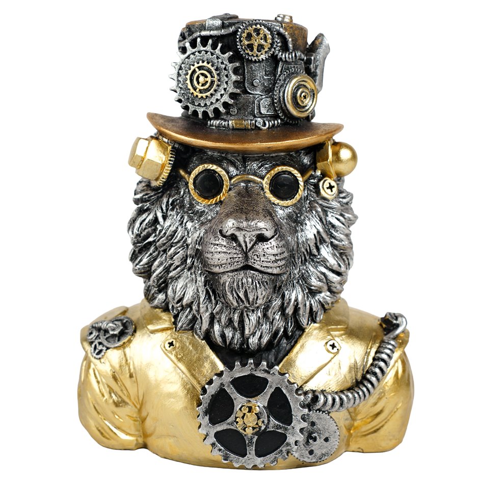 Декоративная фигурка Steampunk Lion, серебристый/золотой цвет, H20.5x11.5x16cm