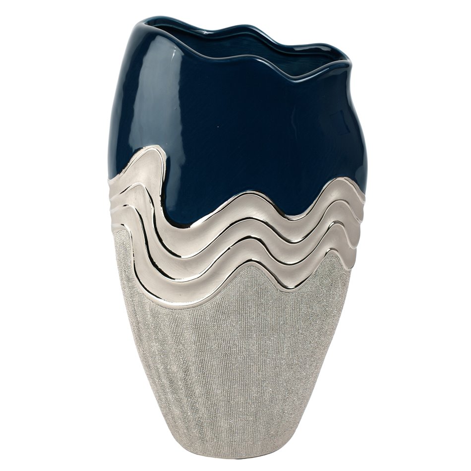 Vase Wavy L, blue/silver color, ceramics, H39x11x22.5cm