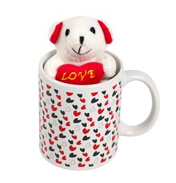 Puodelis Little hearts and plush Teddy, 380ml, H10cm, D8cm