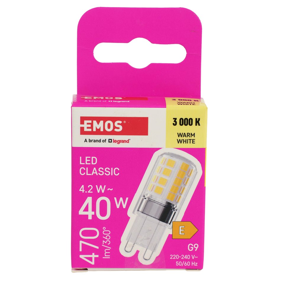 LED Bulb warm white, G9 4.2W, 470lm, 3000K, H6x2x5cm
