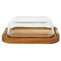 Butter dish with glass lid and acacia wood tray, H6x19x14cm