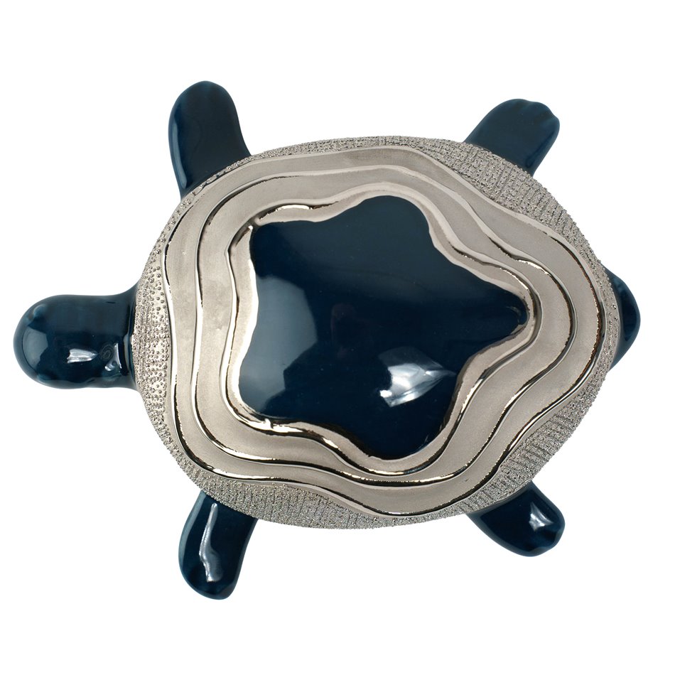 Deco figurine Turtle Wavy, ceramic, blue/silver color, H5.5x13.5x11.5cm