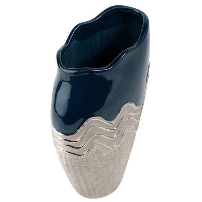 Vase Wavy L, blue/silver color, ceramics, H39x11x22.5cm