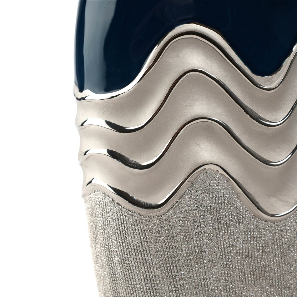 Vase Wavy L, blue/silver color, ceramics, H39x11x22.5cm