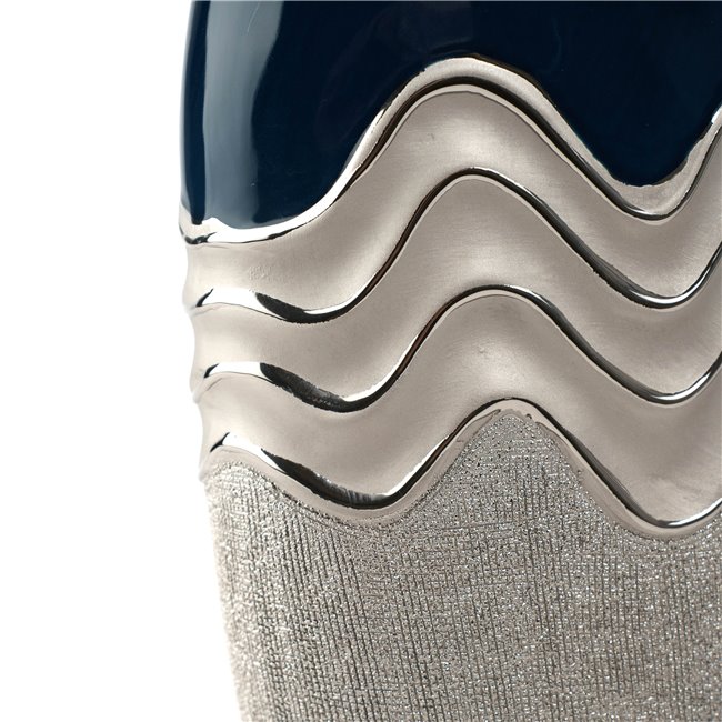 Vase Wavy L, blue/silver color, ceramics, H39x11x22.5cm