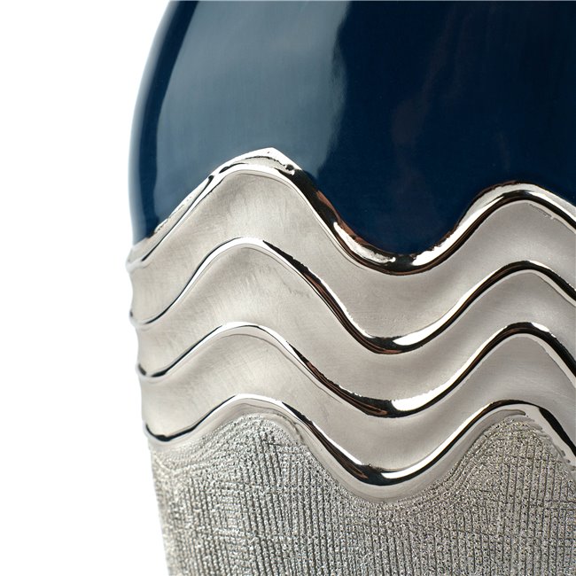 Vase Wavy, blue/silver color, ceramics, H29x8x17cm