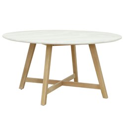 Garden dinning table Malli, eucalyptus wood/travertine, D150cm H76cm