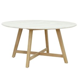 Garden dinning table Malli, eucalyptus wood/travertine, D150cm H76cm