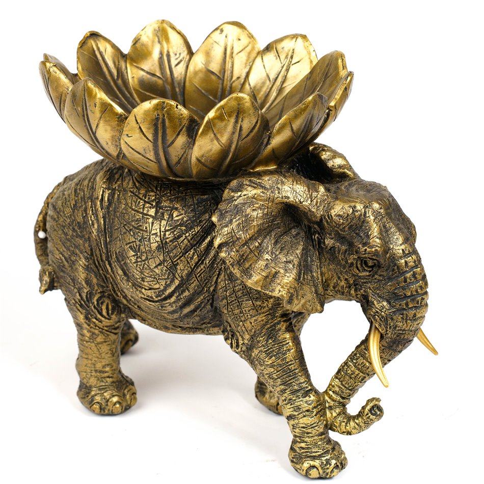 Декоративная фигурка Elephant with tray, черный/золотой цвет, H22.5x26x17cm