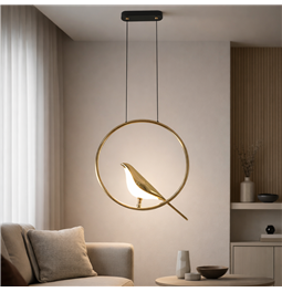 Подвесной светильник Malarro 1, черный/золотой цвет, H150cm, D35cm, LED 8W, 3000K, 2835lm