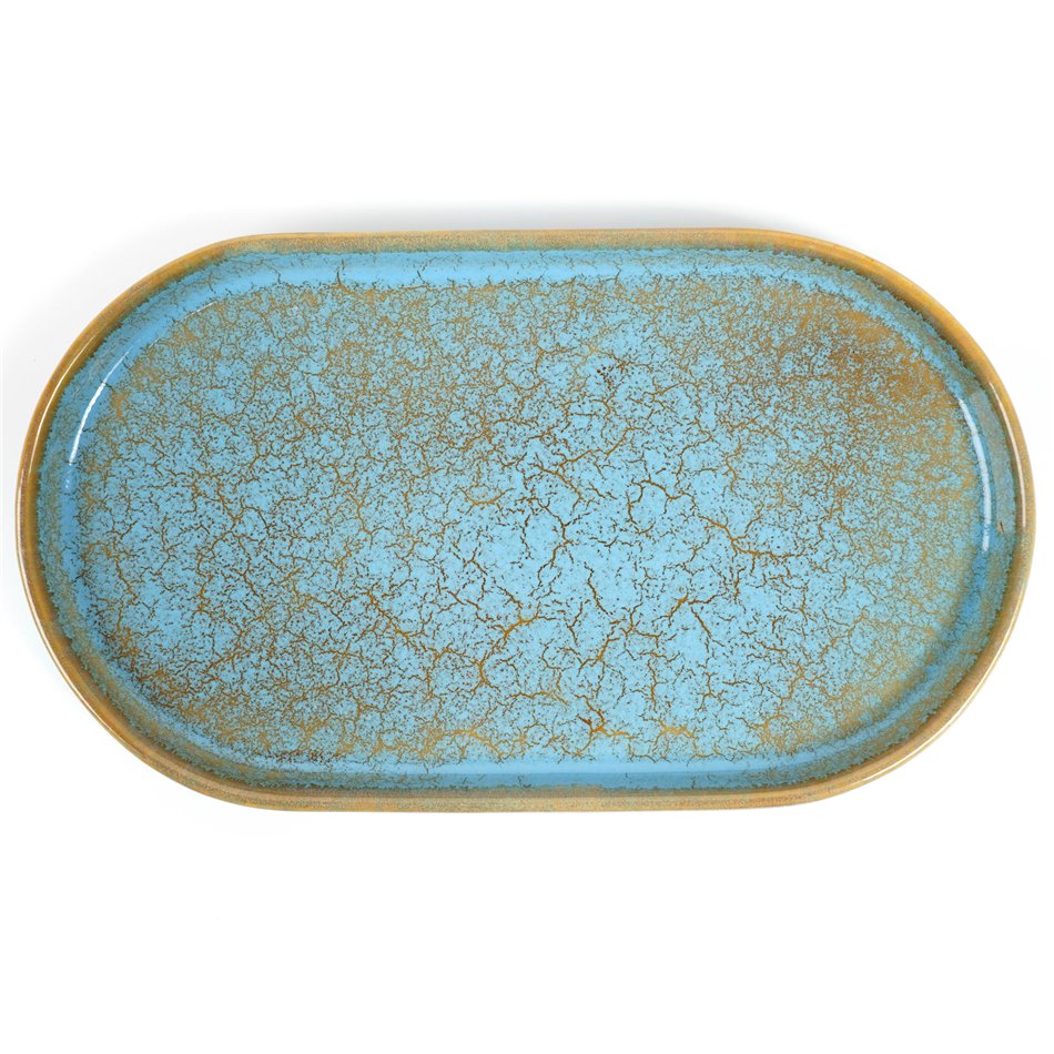 Тарелка Scratch Blue L, овальный, коричневый/синий, фарфор, 31x18cm H3cm