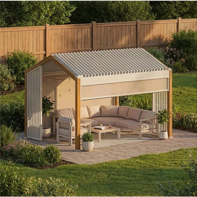 Garden canopy/pergola Laecozia 4x3m, aluminium, wood effect