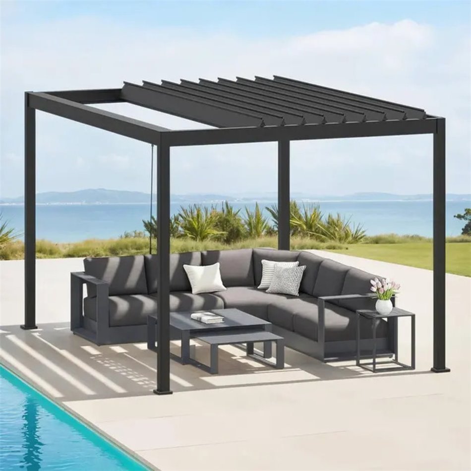 Garden canopy/pergola Laevora 4x3m, with manually adjustable roof slats, aluminium, graphite color