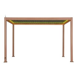 Garden canopy/pergola Laevora 4x3m, electrically adjustable roof, aluminium, honey color with wood effect