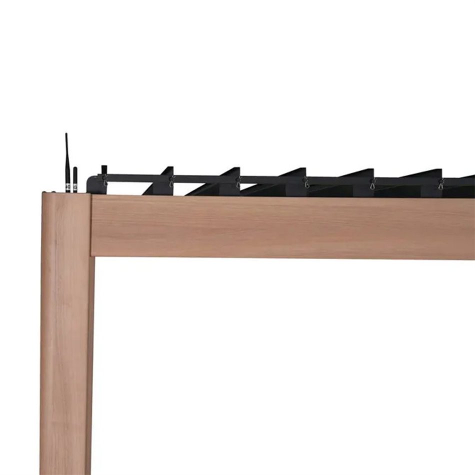 Garden canopy/pergola Laevora 4x3m, electrically adjustable roof, aluminium, honey color with wood effect