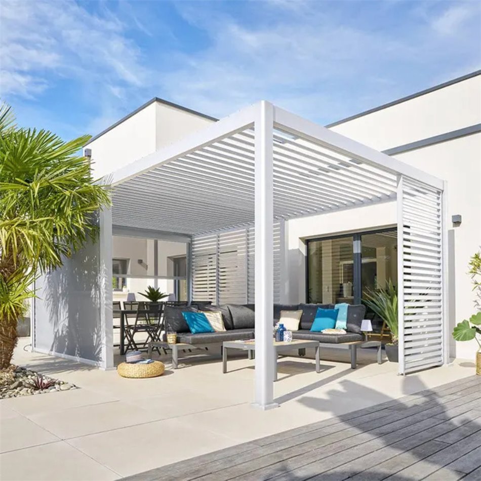 Garden canopy/pergola Laevora 6x3.6m, electrically adjustable roof, white, aluminium