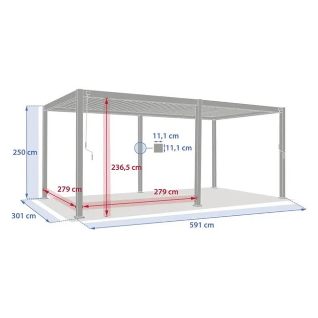 Garden canopy/pergola Laevora 6x3m, electrically adjustable roof, honey color with wood effect, aluminium