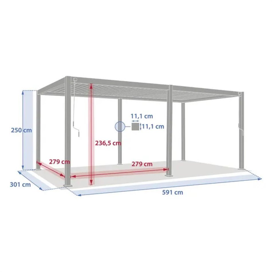 Garden canopy/pergola Laevora 6x3m, manually adjustable roof, clay color, aluminium