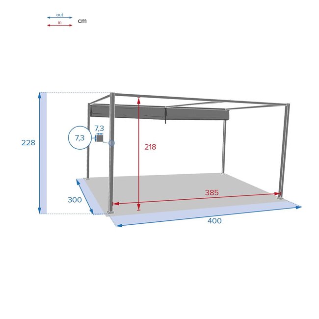 Pergola Lapalmeira 3x4m, with retractable roof, graphite grey