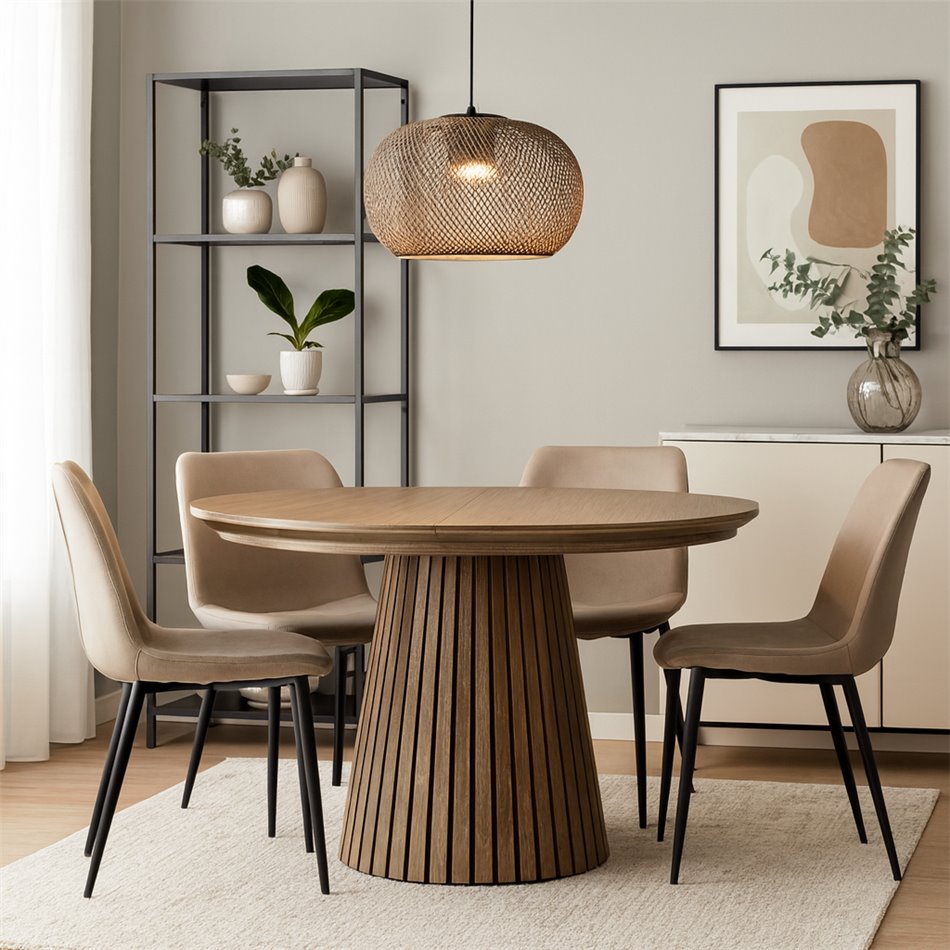 Extendable dining table Bermero, 25mm MDF/oak veneer, 120-200x120m H77cm