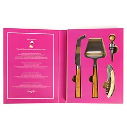 Knife, cheese slicer, bottle opener and cork in gift box, 26.1x19.5cm H3cm