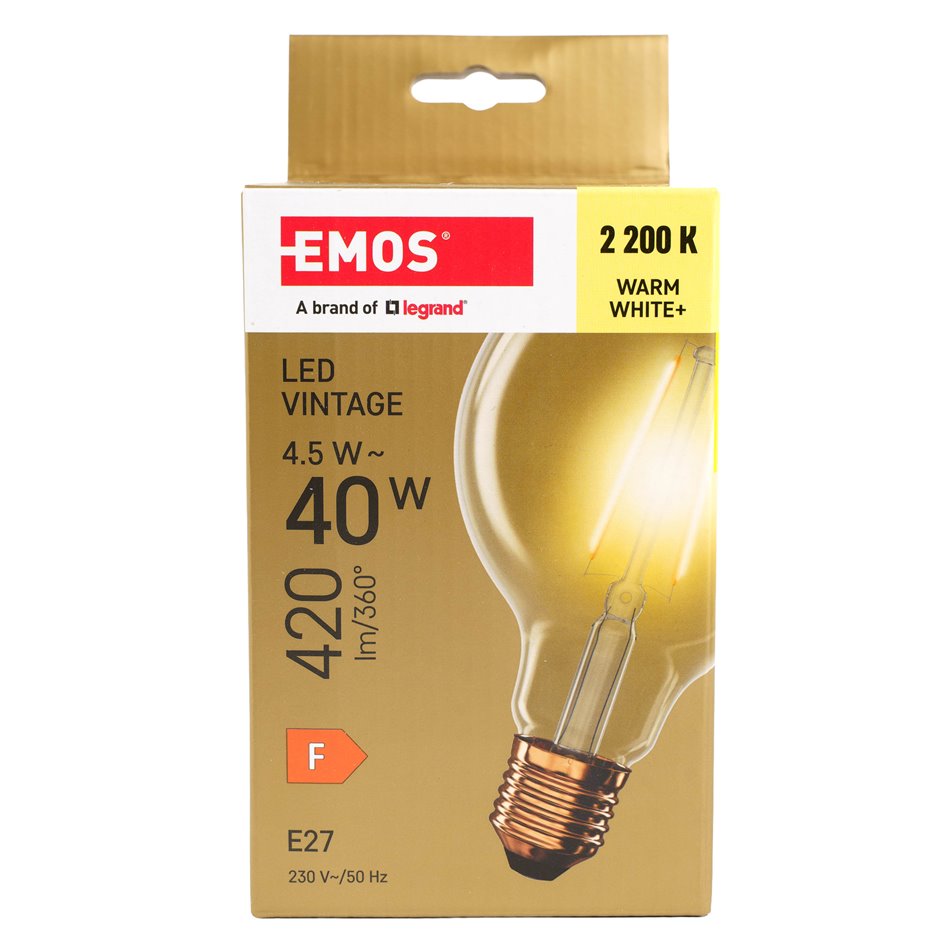 LED Bulb warm white, E27 4.5W, 420lm, 2200K, H14x9.5x9.5cm