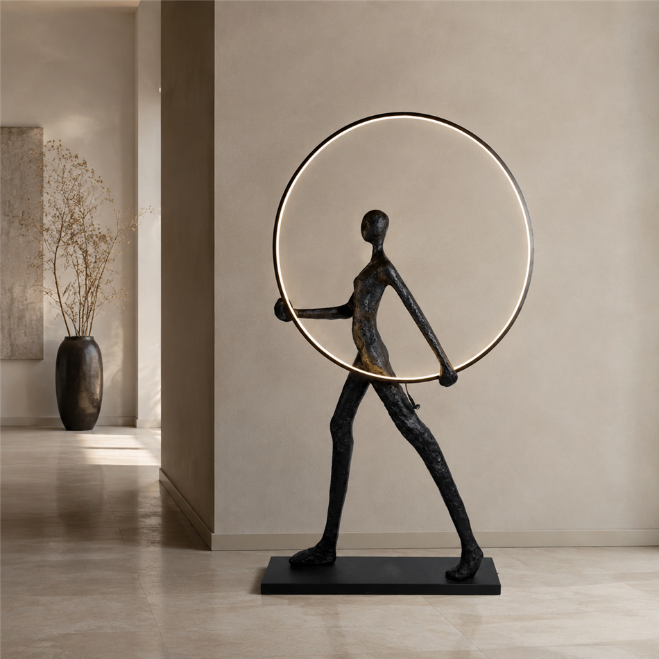 Floor lamp Haiger, black/white, H180x105x20cm, LED 62W, 3000K