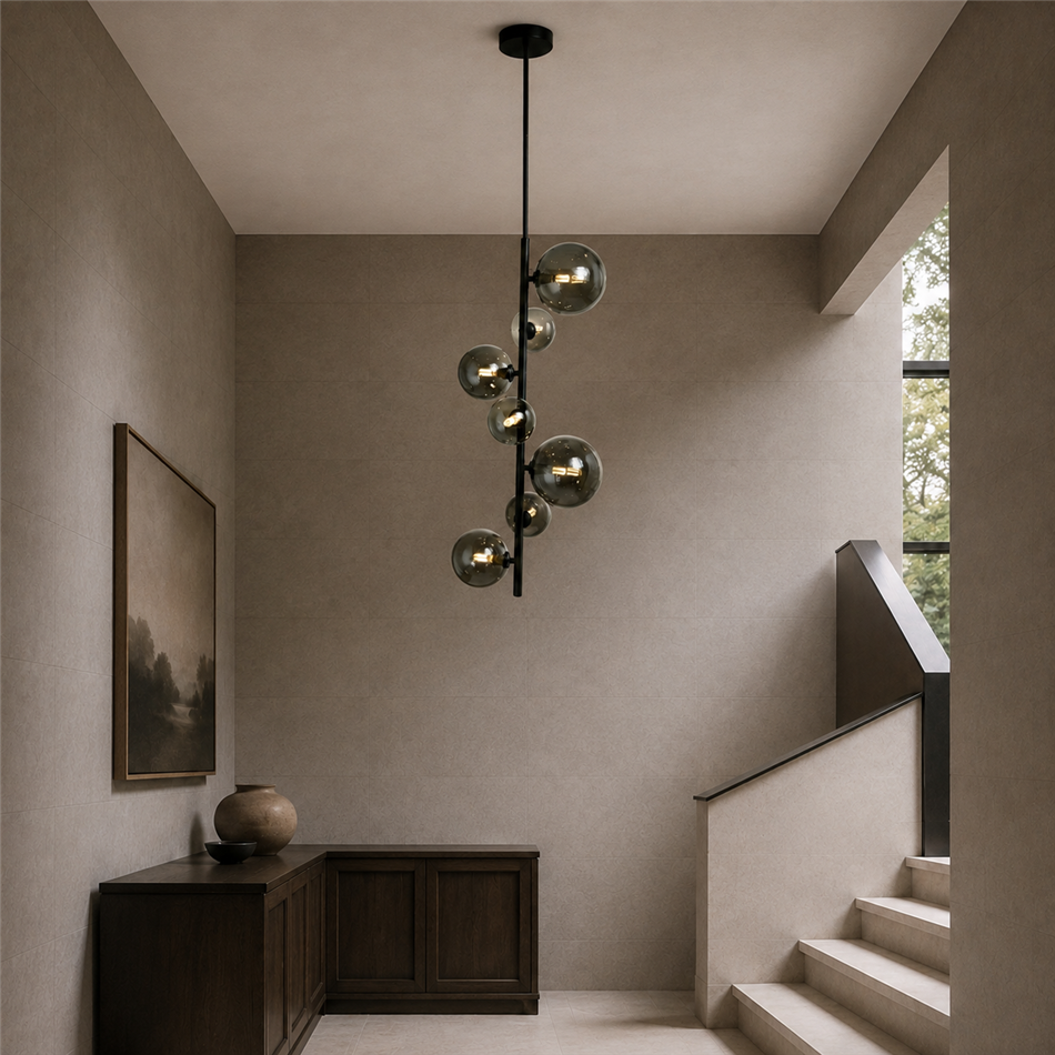 Pendant lamp Rados smoky/black, H120x28x28cm, G9x7 5W(MAX)