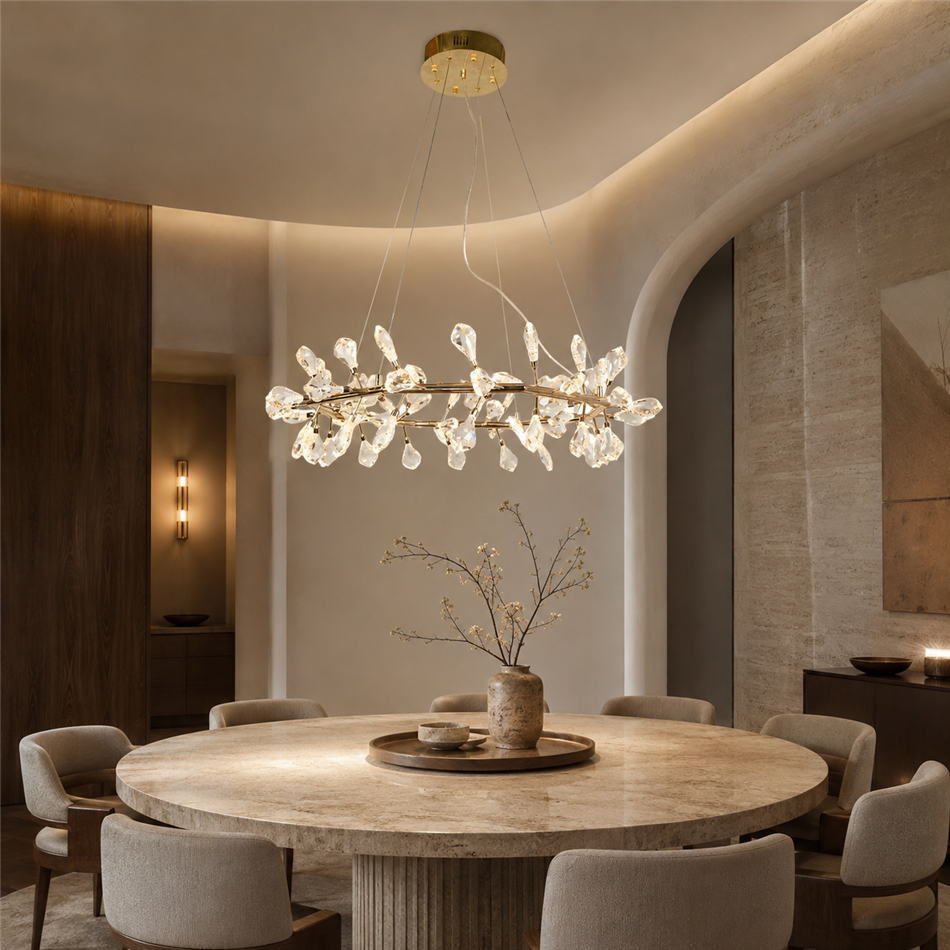 Pendant lamp Jonowo gold, transparent/gold color,  D80cm, LED 64W, 3000K, 3520lm