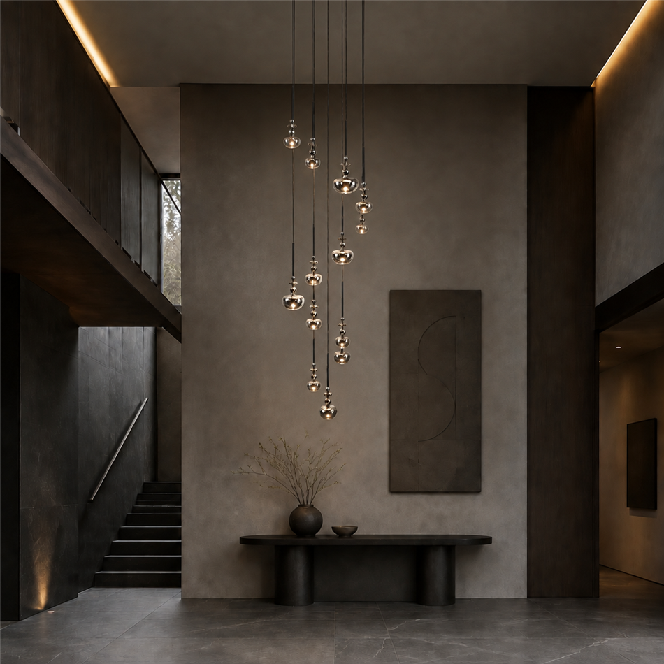 Pendant lamp Molare 10, smoky/black, H200cm, D60cm, LED 39W, 3000K