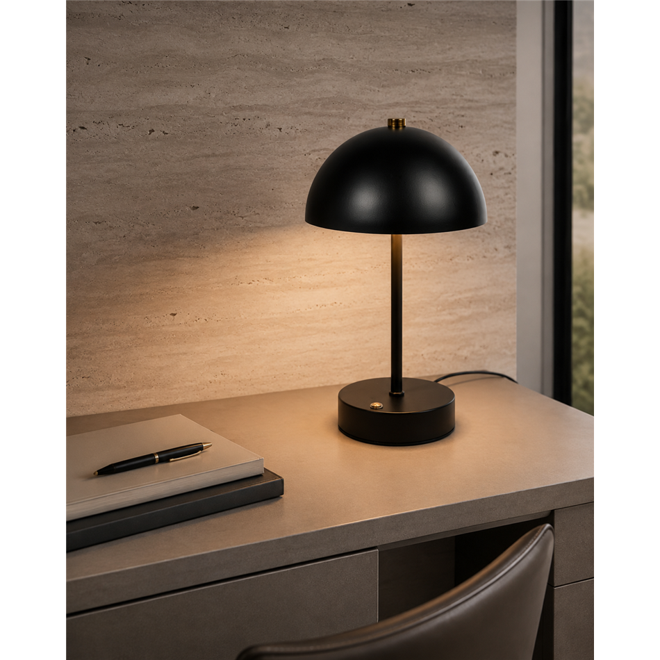 Decorative table lamp Lucia, black, H25cm, D15cm, LED 3W, rechargable