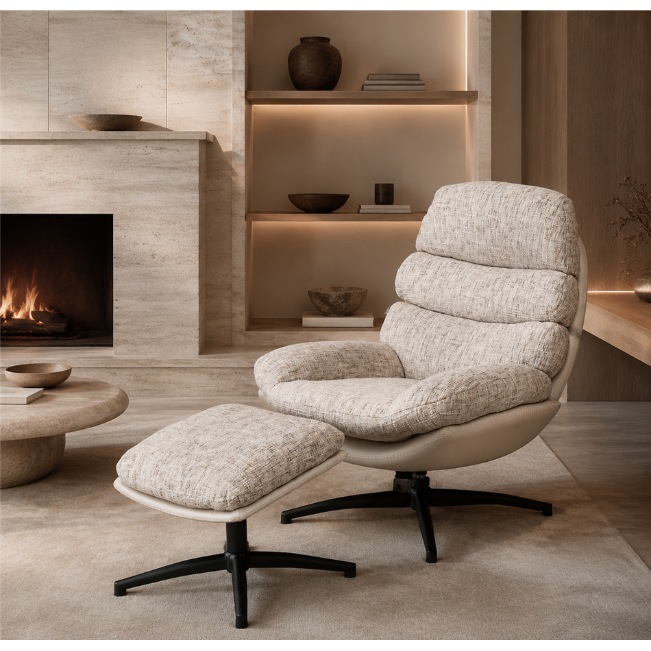 Armchair Vincento with footstool, rotatable 360 degrees, H100x92x79cm, seat height 47cm