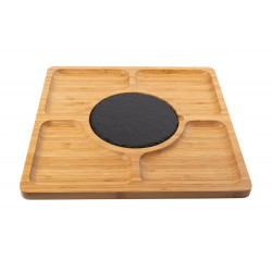 Bamboo serving plate with stone insert, 33x33cm